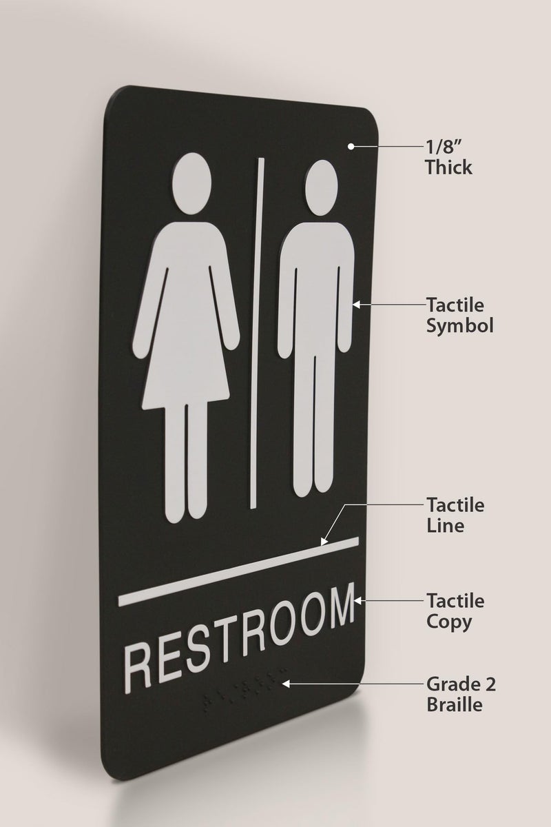 Headline Sign 9006 Women and Menâ€™s Restroom ADA Sign with Grade 2 Braille and Tactile Graphics, 6" x 9", Black/White, Made in USA - Image 3